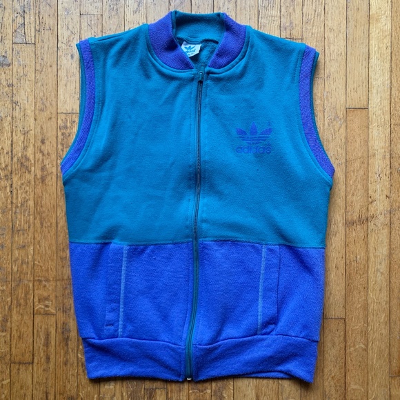 1980s Purple/ Teal Adidas Zip up Vest - Picture 1 of 6